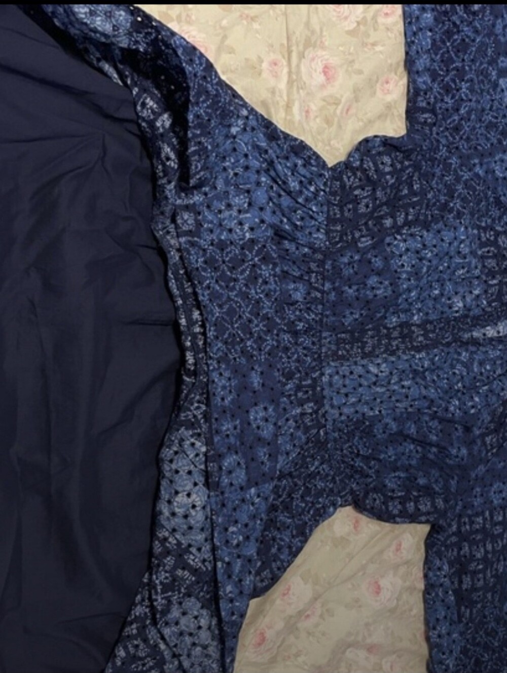 Ralph Lauren, eyelet navy blue dress, lined skirt, tiered skirt, 100% cotton. - Picture 12 of 16